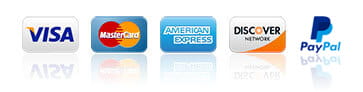 We accept Visa, Mastercard, AMEX, Discover, and PayPal. Credit cards and PayPal accepted.