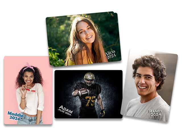 Senior wallet photo prints with custom name imprinting.